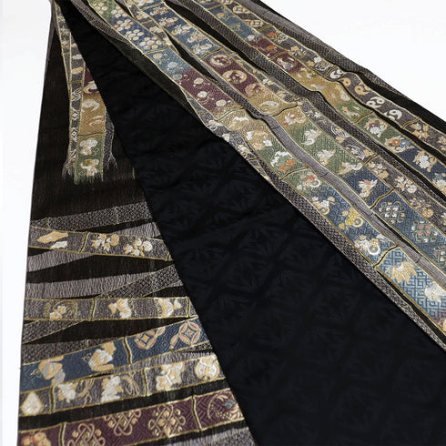 袋帯 リサイクル 帯丈436cm 全通 竹に吉祥文様 ブラック Mサイズ 正絹 Sランク お洒落