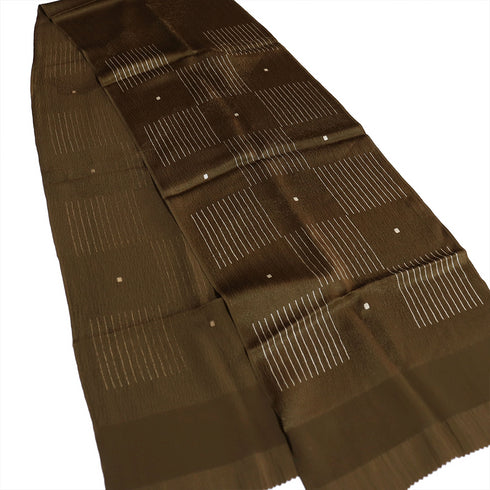 帯揚げ リサイクル お洒落 綸子 正絹 ブラウン 縦縞のデザイン市松 新品・未使用品 AG-1214