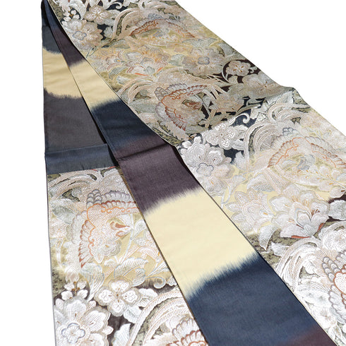 袋帯 リサイクル 帯丈440cm 六通 唐花に鳥柄 ゴールド Mサイズ 正絹 Sランク フォーマル セミフォーマル