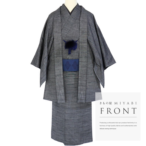 アンサンブル 男物 リサイクル 身丈133cm 裄66.8cm 羽織丈87cm 袷 グレー SSサイズ お洒落 カジュアル しつけ糸 正絹 棒衿 Sランク