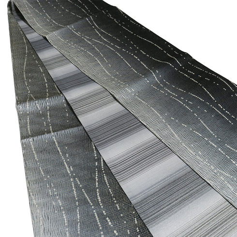 袋帯 リサイクル 帯丈460cm 全通 ぼかし織り デザイン縦枠柄 西陣織 変わり織り グレー LLサイズ 正絹 新品・未使用品 お洒落 カジュアル