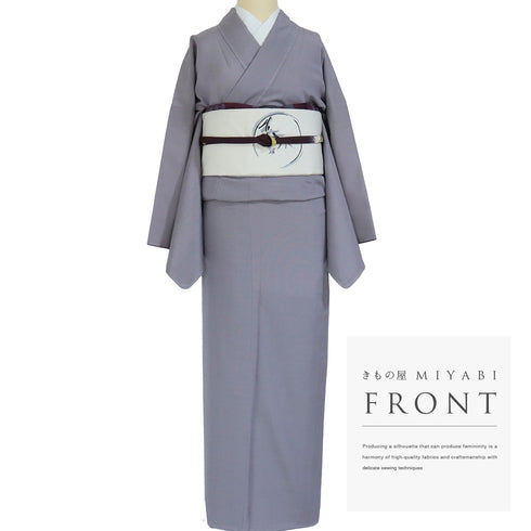 色無地 リサイクル 身丈168.5cm 裄69.2cm 袷 パープル LLサイズ お洒落 カジュアル しつけ糸 正絹 広衿 Sランク