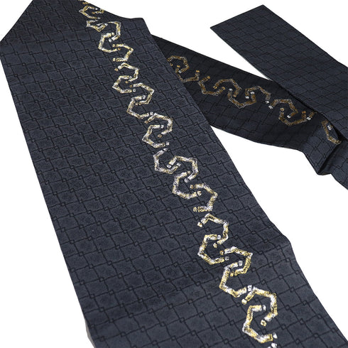 名古屋帯 リサイクル 帯丈364cm 六通 抽象柄 グレー Mサイズ 正絹 未使用品 お洒落