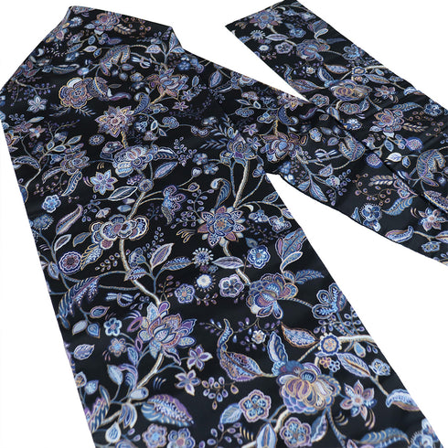 名古屋帯 リサイクル 帯丈350.7cm 全通 デザイン花柄 ブラック Sサイズ 正絹 Sランク お洒落 カジュアル