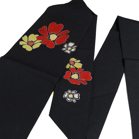 名古屋帯 リサイクル 帯丈373cm ポイント柄 花柄 ブラック Mサイズ 正絹 Sランク カジュアル お洒落