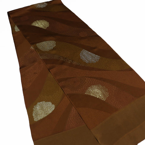 帯揚げ リサイクル お洒落 ちりめん 正絹 ブラウン 地紋 菊柄 丹後ちりめん Sランク AG-1259