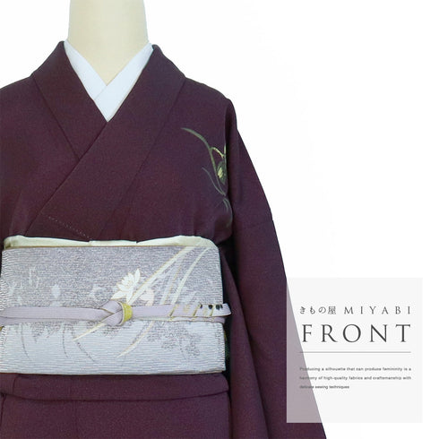 付下げ リサイクル 身丈161.8cm 裄64.8cm 袷 月に波柄 うさぎ柄 刺繍 箔 パープル Lサイズ お洒落 正絹 広衿 Sランク