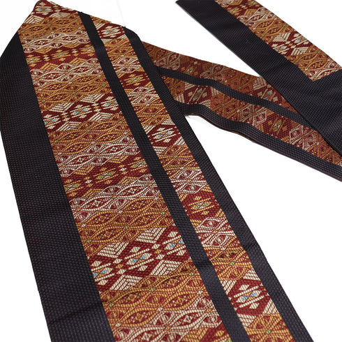 名古屋帯 リサイクル 帯丈357cm 六通 アジアン風柄 ブラック Sサイズ 正絹 Sランク お洒落 カジュアル