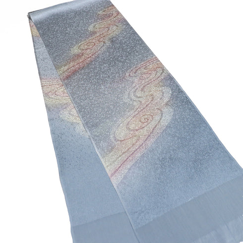 帯揚げ リサイクル お洒落 綸子 正絹 ブルー 流水柄 ぼかし 未使用品 AG-1181