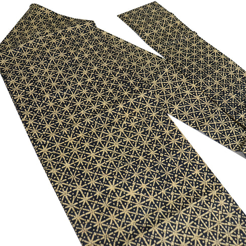 名古屋帯 リサイクル 帯丈365cm 全通 幾何学柄 ネイビー Mサイズ 正絹 Sランク カジュアル お洒落