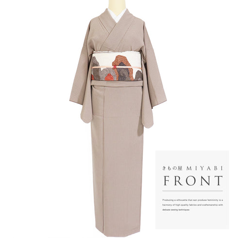 小紋 リサイクル 身丈158.3cm 裄64.4cm 袷 縞模様 ブラウン Mサイズ お洒落 不明 広衿 Sランク