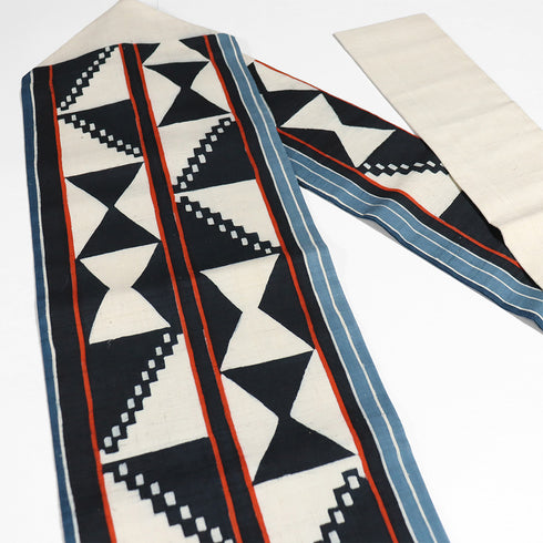 名古屋帯 リサイクル 帯丈367cm 六通 幾何学柄 紬 多色 Mサイズ 正絹 Sランク お洒落 カジュアル