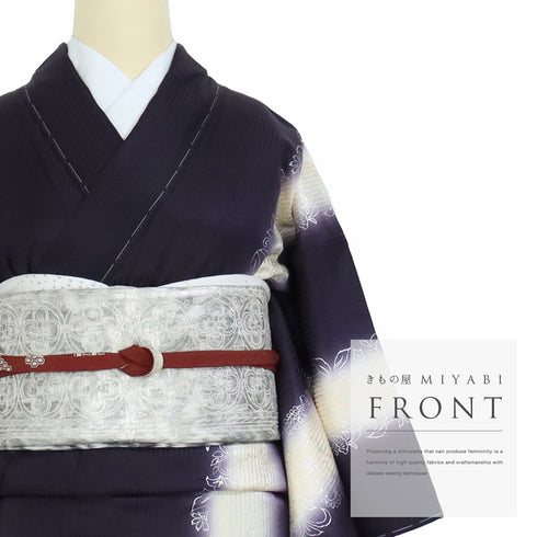 訪問着 リサイクル 身丈153.8cm 裄61.6cm 袷 縦ぼかしに花唐草柄 金彩 パープル Sサイズ お洒落 正絹 広衿 Sランク