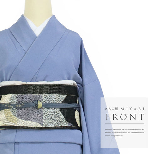 訪問着 リサイクル 身丈163.8cm 裄66.2cm 袷 源氏香 竹柄 夢や ゆったりサイズ ブルー Lサイズ お洒落 セミフォーマル 落款 しつけ糸 正絹 広衿 Sランク