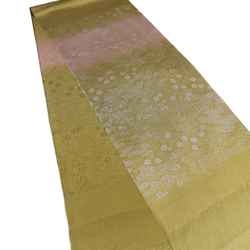 帯揚げ リサイクル お洒落 ちりめん 正絹 イエロー 花柄 新品・未使用品 AG-1176