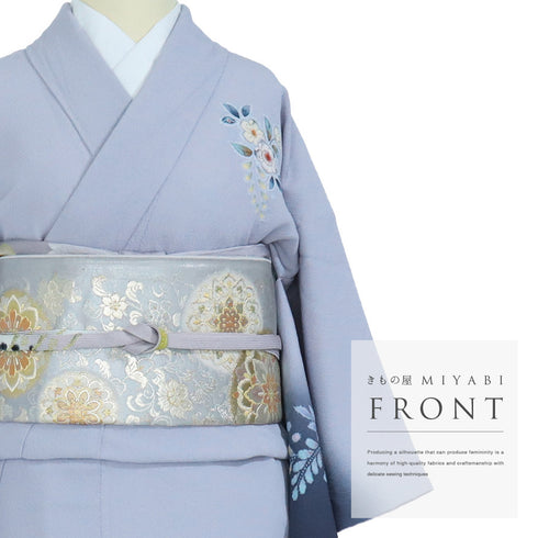 付下げ リサイクル 身丈151.8cm 裄61.2cm 袷 辻ヶ花柄 絞り加工 ミシン 胴裏化繊 ブルー Sサイズ セミフォーマル お洒落 正絹 広衿 Sランク