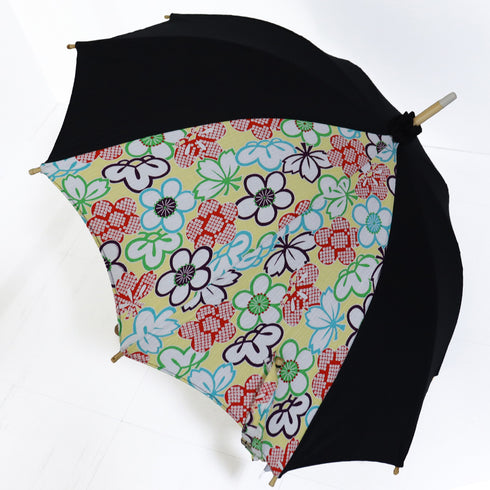 和傘 リサイクル 和洋兼用日傘 岡重 UVカット 未使用品 Sランク 京友禅生地 花柄 ブラック 和装小物 ET-580