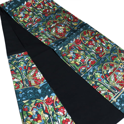 袋帯 リサイクル 帯丈414cm 六通 ステンドグラス柄 多色 SSサイズ 正絹 Sランク お洒落