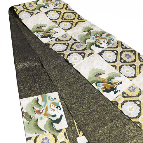 袋帯 リサイクル 帯丈458cm ポイント柄 蜀江に波や松柄 ゴールド Lサイズ 正絹 新品・未使用品 フォーマル セミフォーマル