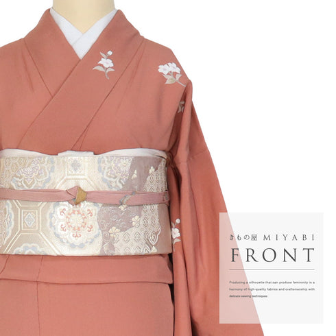 訪問着 リサイクル 身丈162.8cm 裄65.6cm 袷 草花柄 ピンク Lサイズ 正絹 広衿 Sランク