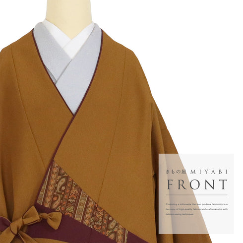 道中着 リサイクル 身丈80cm 裄67cm 袷 パッチワーク柄 既製品 ブラウン Lサイズ お洒落 ポリエステル 洗える着物 Sランク