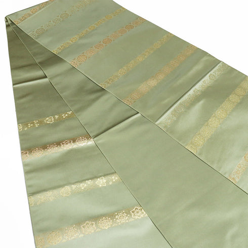 袋帯 リサイクル 帯丈444cm 六通 横段唐花模様 グリーン Mサイズ 正絹 新品・未使用品 フォーマル