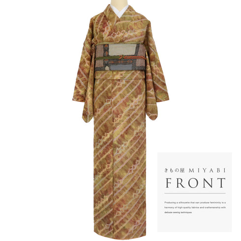 小紋 リサイクル 身丈168.5cm 裄69.4cm 袷 漢方染め 折り縫い絞り 多色 LLサイズ お洒落 カジュアル 正絹 広衿 Sランク