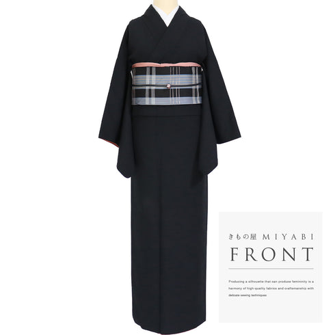 紬 リサイクル 身丈164.8cm 裄66.8cm 袷 無地 刺繍 ブラック Lサイズ お洒落 カジュアル 正絹 広衿 Aランク