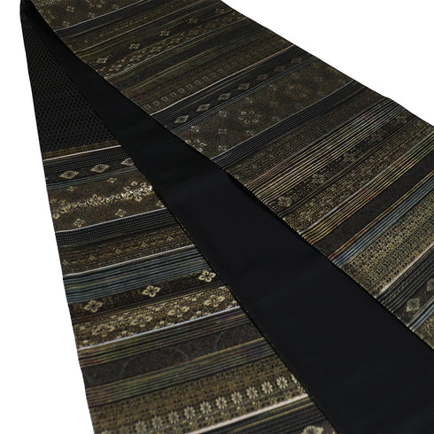 袋帯 リサイクル 帯丈432cm 六通 横段柄 ブラック Sサイズ 正絹 Sランク フォーマル セミフォーマル