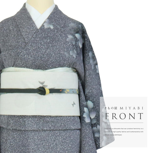 訪問着 リサイクル 身丈158.2cm 裄62.4cm 袷 蔦に宝尽くし柄 刺繍 箔 グレー Mサイズ セミフォーマル お洒落 正絹 広衿 Sランク