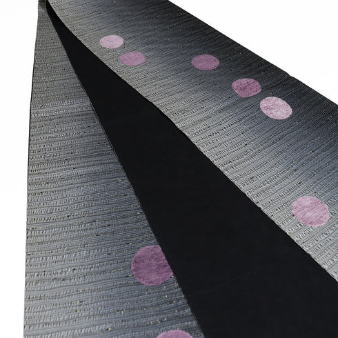袋帯 リサイクル 帯丈492cm 全通 ぼかしに丸柄 グレー LLサイズ 正絹 新品・未使用品 お洒落