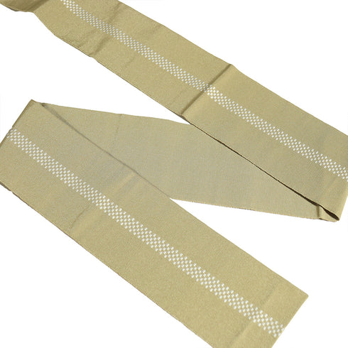 角帯 リサイクル 帯丈410cm 全通 千鳥格子柄 ベージュ 正絹 Sランク カジュアル お洒落