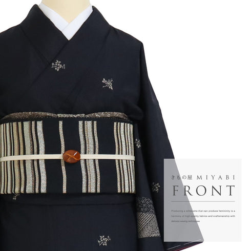 付下げ リサイクル 身丈151.3cm 裄62.6cm 袷 紬 小紋寄せ柄 染め ブラック Sサイズ お洒落 正絹 広衿 Sランク