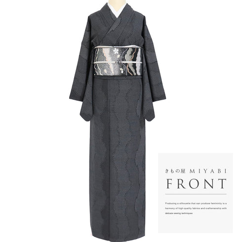 結城紬 リサイクル 身丈171cm 裄68.4cm 袷 ゆったりサイズ 百亀甲絣柄 奥順製 ブラック LLサイズ カジュアル お洒落 証紙 正絹 広衿 Sランク