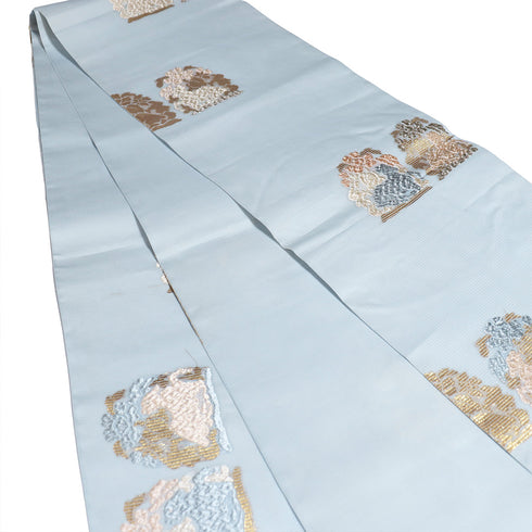 袋帯 リサイクル 帯丈426cm 六通 花兎柄 夏物 河合康幸製 刺繍 ブルー Sサイズ 正絹 Sランク フォーマル セミフォーマル