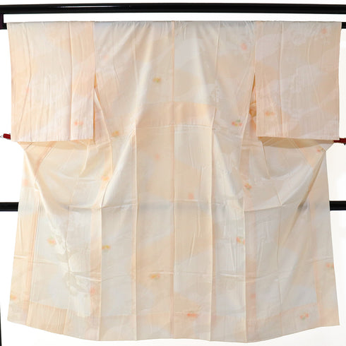 長襦袢 リサイクル 長襦袢 身丈134.2cm 裄66.8cm 袷 部分絞りに辻が花風調の地紋 後身頃居敷当て付き オレンジ Lサイズ 正絹 袖無双 Aランク