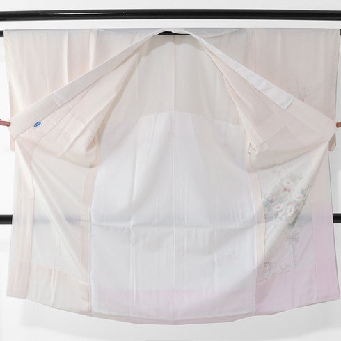 長襦袢 リサイクル 長襦袢 身丈120cm 裄64.4cm 袷 絵羽柄 花柄 後身頃居敷当て付き ピンク Sサイズ しつけ糸 正絹 袖無双 Sランク