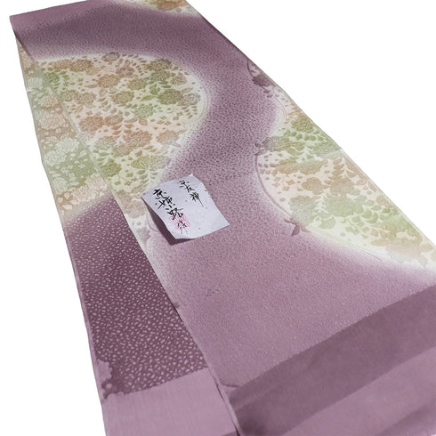 帯締め・帯揚げセット リサイクル ゆるぎ パープル 正絹 新品・未使用品 花柄