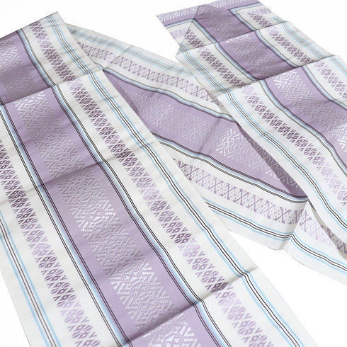 名古屋帯 リサイクル 帯丈365cm 全通 献上柄 ホワイト Mサイズ 正絹 Sランク カジュアル お洒落