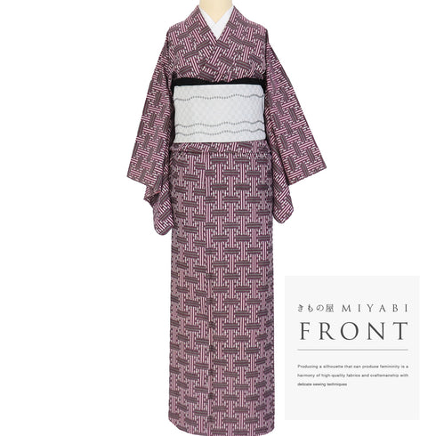 小紋 リサイクル 身丈153cm 裄64cm 袷 絣模様 アンティーク パープル Sサイズ カジュアル 木綿 洗える着物 広衿 Sランク