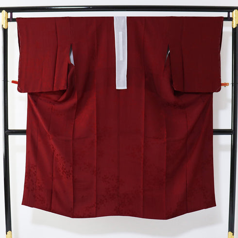 長襦袢 リサイクル 長襦袢 身丈134cm 裄65.2cm 袷 桜の地紋 刺繍衿 レッド Mサイズ お洒落 正絹 Sランク