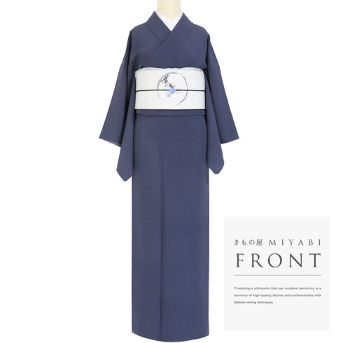 小紋 リサイクル 身丈156.5cm 裄63.6cm 袷 たたき柄 ネイビー Mサイズ お洒落 正絹 広衿 Sランク