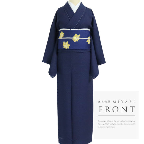 小紋 リサイクル 身丈151.8cm 裄65.4cm 袷 市松に葡萄柄 地紋 ブルー Sサイズ お洒落 正絹 広衿 Sランク