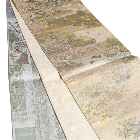 袋帯 リサイクル 帯丈458cm 全通 琳派の系譜屏風短冊柄 ゴールド Lサイズ 正絹 Sランク フォーマル