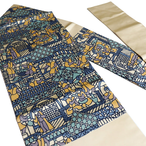 名古屋帯 リサイクル 帯丈373.5cm ポイント柄 ベージュ Mサイズ 正絹 Sランク お洒落 カジュアル