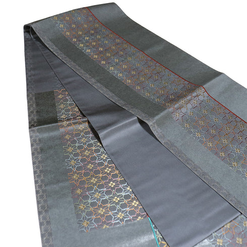 袋帯 リサイクル 帯丈430cm 六通 麻の葉繋ぎ模様 グレー Sサイズ 正絹 新品・未使用品 お洒落