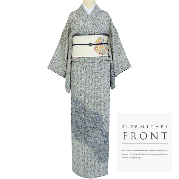 小紋 リサイクル 身丈152cm 裄62.6cm 袷 付下げ小紋 網目模様に小花柄 多色 Sサイズ お洒落 カジュアル 正絹 広衿 Sランク