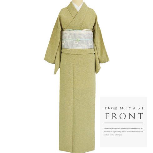 小紋 リサイクル 身丈161.5cm 裄64cm 袷 小花柄 イエロー Lサイズ お洒落 カジュアル 正絹 広衿 Sランク