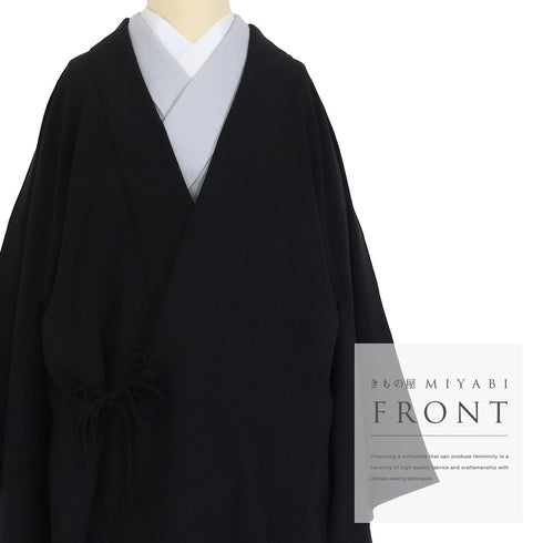 道中着 リサイクル 身丈95cm 裄68cm 袷 両面 地紋 ブラック Lサイズ お洒落 正絹 Sランク