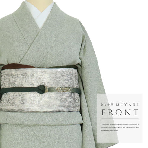 色留袖 リサイクル 身丈158.7cm 裄64cm 袷 彩天目織 オリエンタル花柄 グリーン Mサイズ 一つ紋 正絹 広衿 Aランク